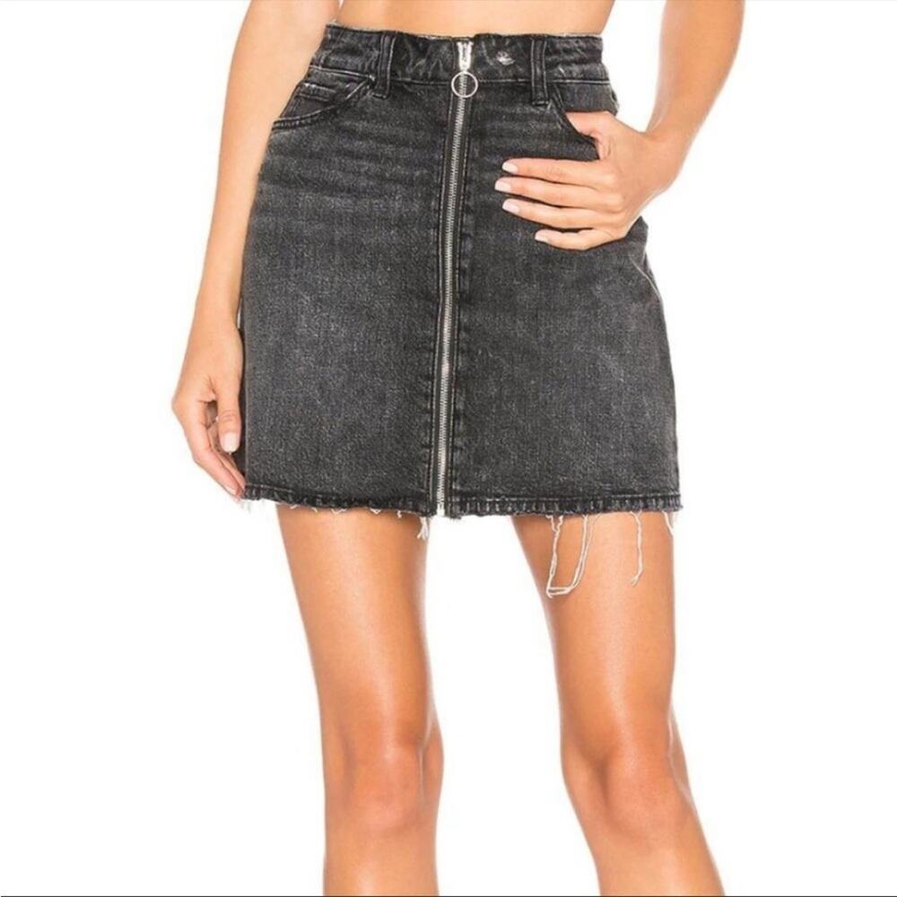 Paige black mini jean skirt zip front denim size 25 charcoal